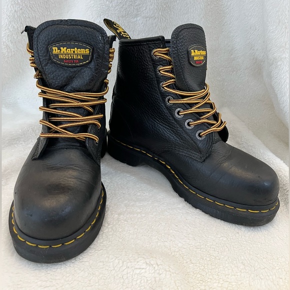 Dr. Martens Industrial Steel Toe Boots - Black Leather - Men 7 / Women 8 - Picture 1 of 15